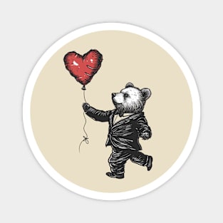 Charming Valentine Victorian: Cute Bear in Dapper Suit Holding Heart-Shaped Balloon Magnet